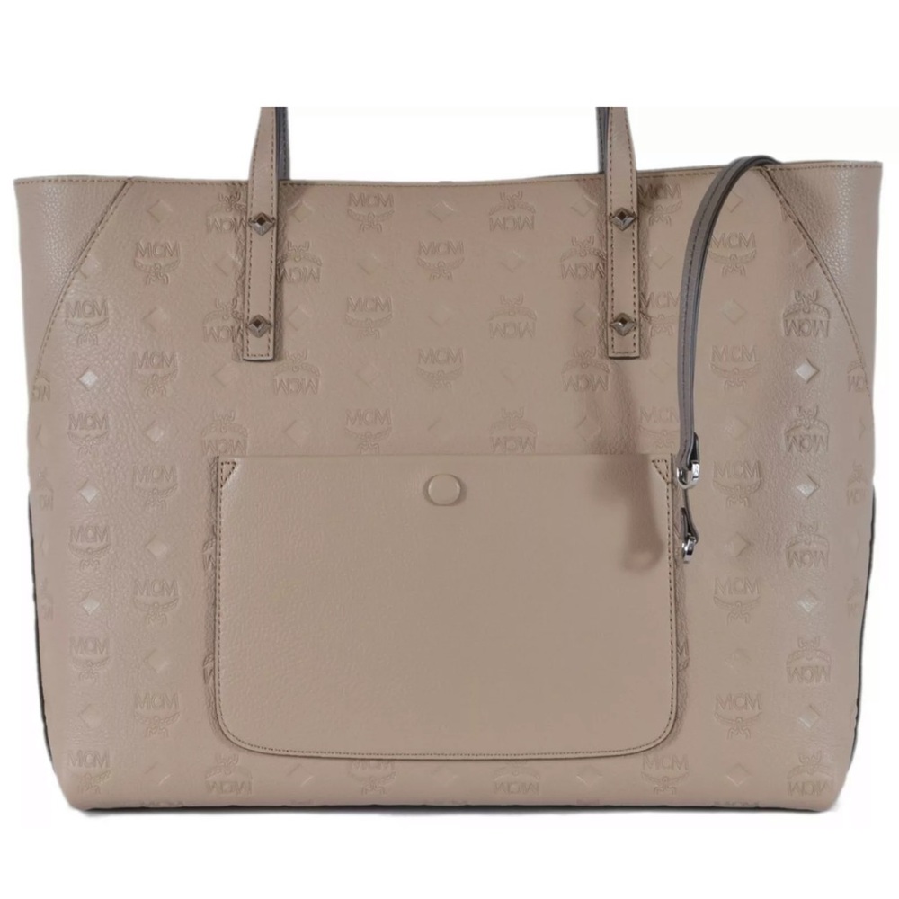NWT MCM Beige Leather Visetos Logo KLARA Tote